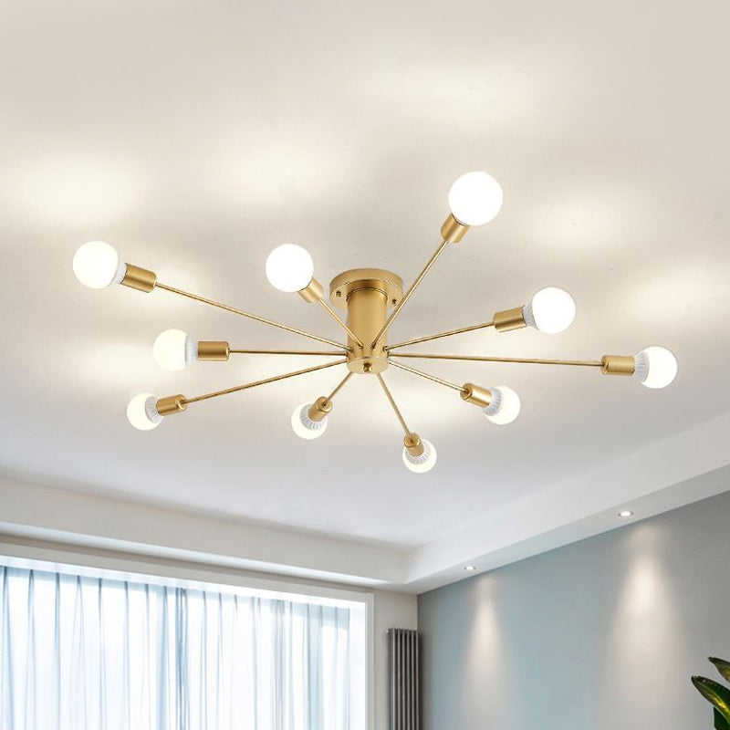 Gold Starburst Ceiling Mounted Chandelier Contemporary Metal 6/8/10 Heads Bedroom Flush Mount Light Clearhalo 'Ceiling Lights' 'Close To Ceiling Lights' 'Close to ceiling' 'Semi-flushmount' Lighting' 678667