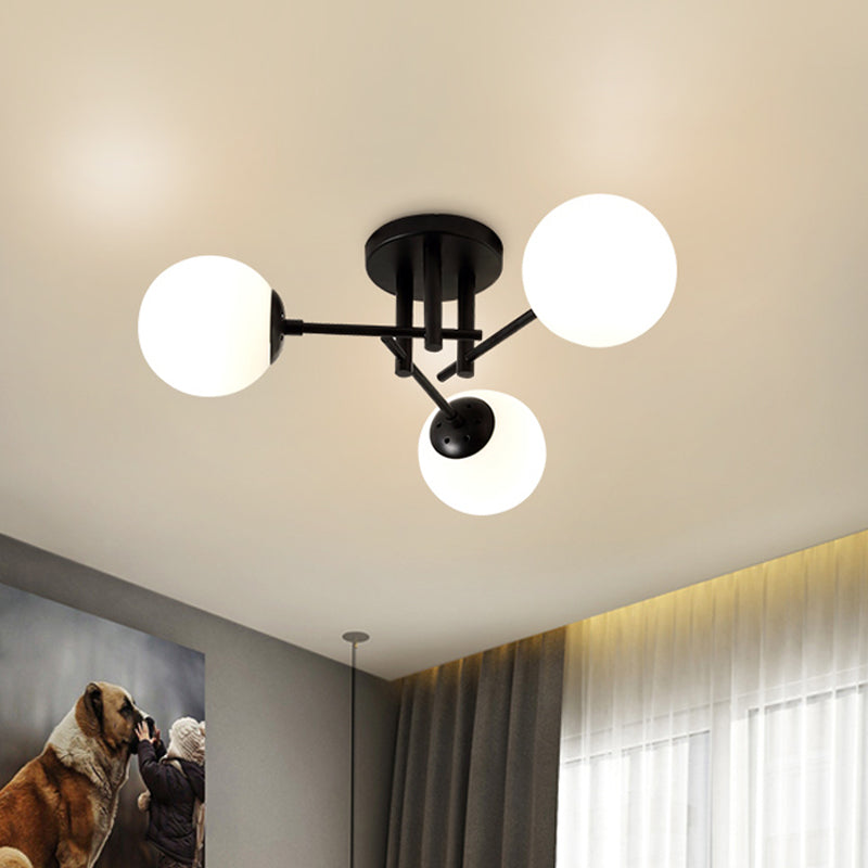 Metal Crossed Lines Semi Flush Ceiling Lighting Nordic 3/8/12 Heads Black Ceiling Flush Mount with Ball Glass Shade for Living Room Clearhalo 'Ceiling Lights' 'Close To Ceiling Lights' 'Close to ceiling' 'Semi-flushmount' Lighting' 678668