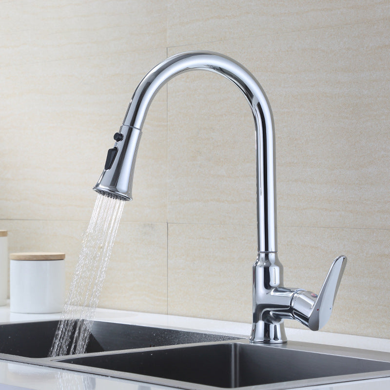 Modern Kitchen Faucet Single Handle Water Faucet with Pull out Sprayer Silver Clearhalo 'Home Improvement' 'home_improvement' 'home_improvement_kitchen_faucets' 'Kitchen Faucets' 'Kitchen Remodel & Kitchen Fixtures' 'Kitchen Sinks & Faucet Components' 'kitchen_faucets' 6786686