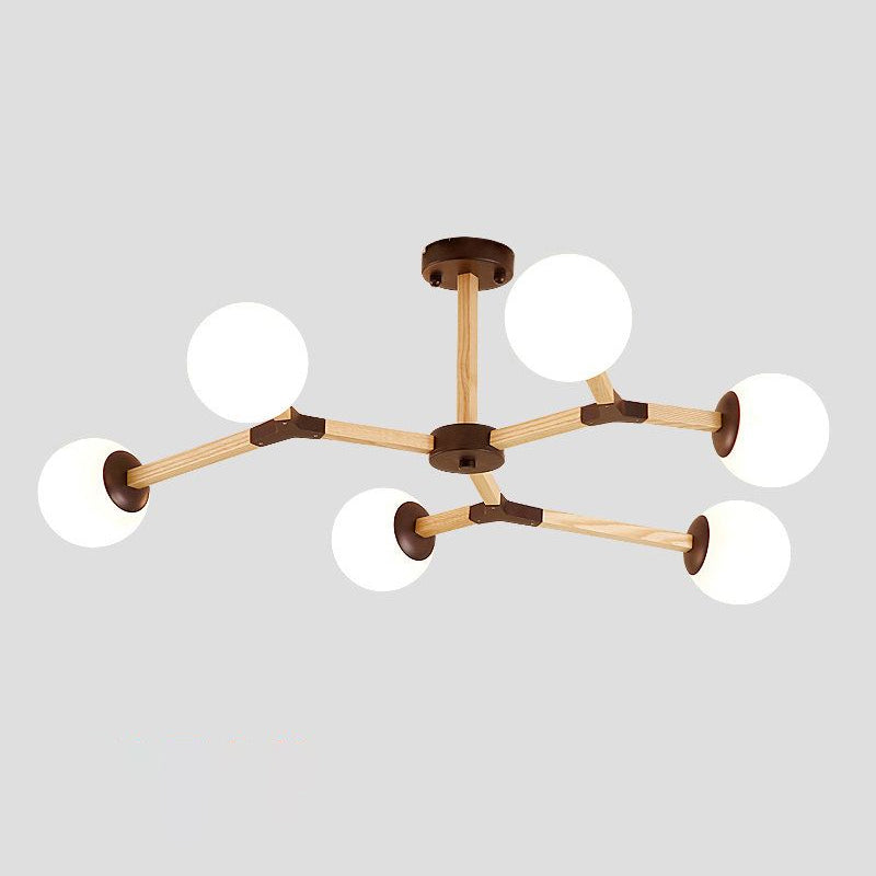 White/Black/Gold Branch Chandelier Lighting Contemporary 3/6/9 Lights Wood Hanging Ceiling Lamp with White Glass Global Shade Clearhalo 'Ceiling Lights' 'Chandeliers' 'Close To Ceiling Lights' 'Glass shade' 'Glass' 'Modern Chandeliers' 'Modern' Lighting' 678672