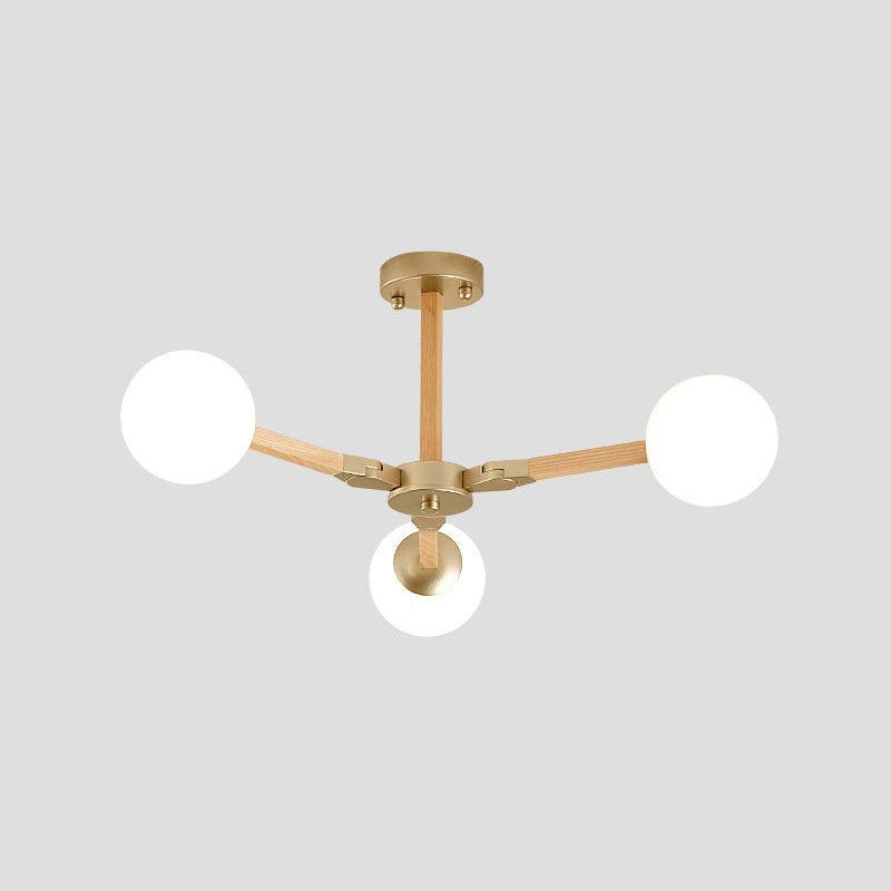 White/Black/Gold Branch Chandelier Lighting Contemporary 3/6/9 Lights Wood Hanging Ceiling Lamp with White Glass Global Shade Clearhalo 'Ceiling Lights' 'Chandeliers' 'Close To Ceiling Lights' 'Glass shade' 'Glass' 'Modern Chandeliers' 'Modern' Lighting' 678677