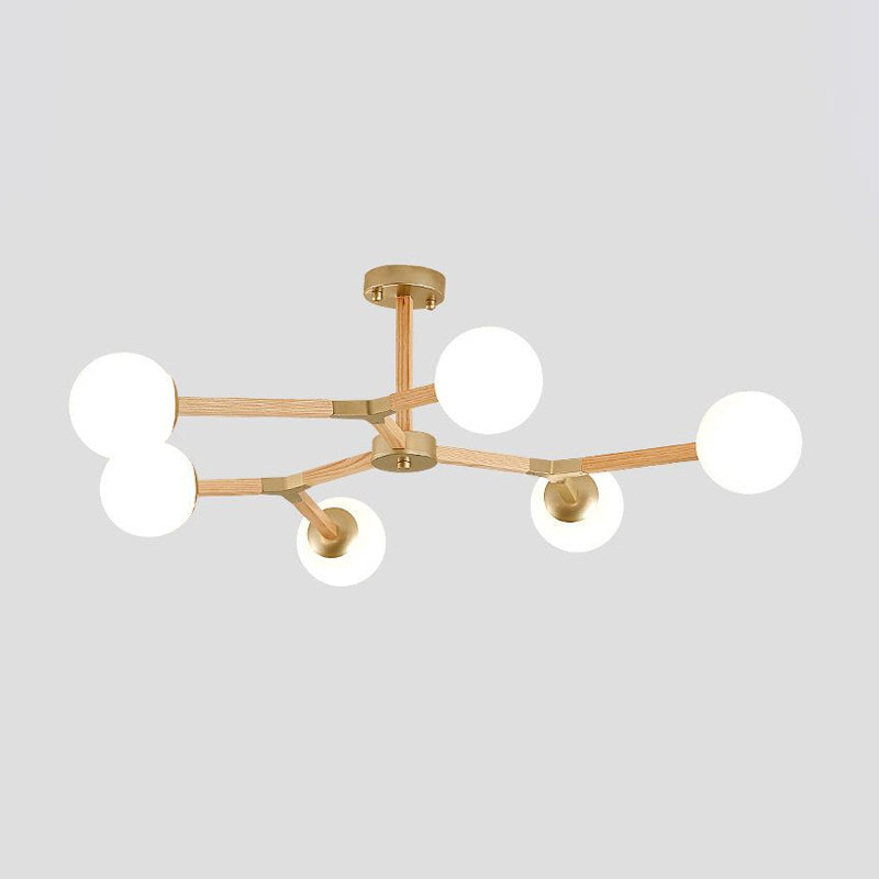 White/Black/Gold Branch Chandelier Lighting Contemporary 3/6/9 Lights Wood Hanging Ceiling Lamp with White Glass Global Shade Clearhalo 'Ceiling Lights' 'Chandeliers' 'Close To Ceiling Lights' 'Glass shade' 'Glass' 'Modern Chandeliers' 'Modern' Lighting' 678678