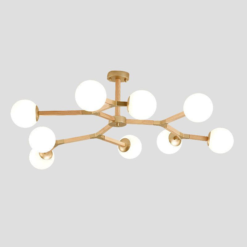 White/Black/Gold Branch Chandelier Lighting Contemporary 3/6/9 Lights Wood Hanging Ceiling Lamp with White Glass Global Shade Clearhalo 'Ceiling Lights' 'Chandeliers' 'Close To Ceiling Lights' 'Glass shade' 'Glass' 'Modern Chandeliers' 'Modern' Lighting' 678679