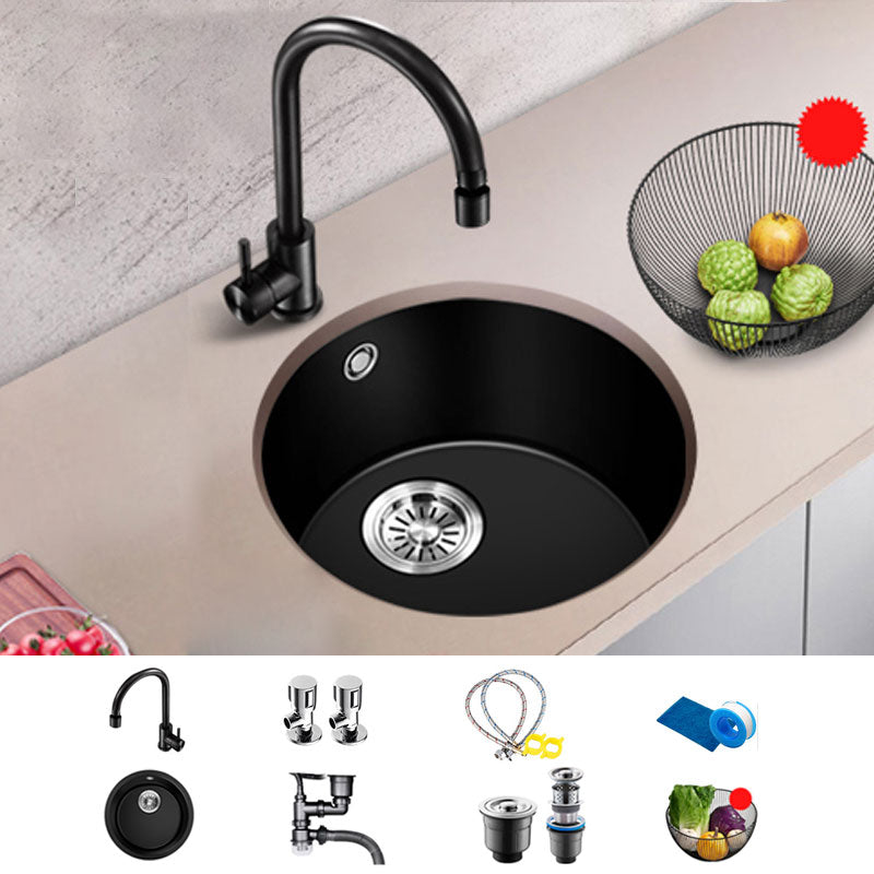 Contemporary Style Kitchen Sink Quartz Single Bowl Kitchen Sink Sink with Faucet Round Faucet Clearhalo 'Home Improvement' 'home_improvement' 'home_improvement_kitchen_sinks' 'Kitchen Remodel & Kitchen Fixtures' 'Kitchen Sinks & Faucet Components' 'Kitchen Sinks' 'kitchen_sinks' 6786795