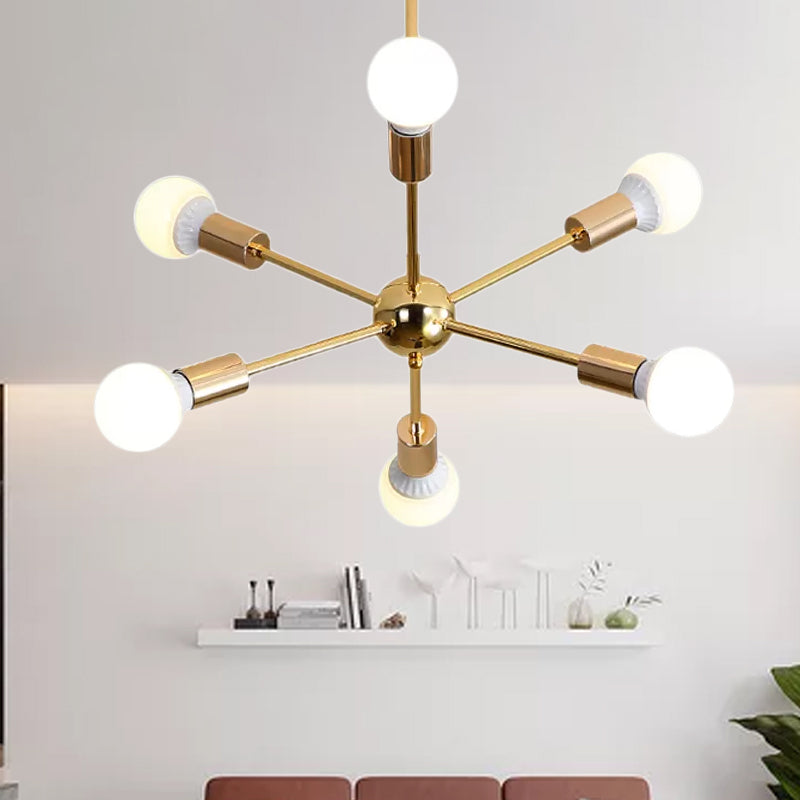 26"/38.5" Wide Metal Starburst Chandelier Light Modernist 6/10/12 Lights Gold Hanging Ceiling Lamp with Bare Bulb Clearhalo 'Ceiling Lights' 'Chandeliers' 'Modern Chandeliers' 'Modern' Lighting' 678686