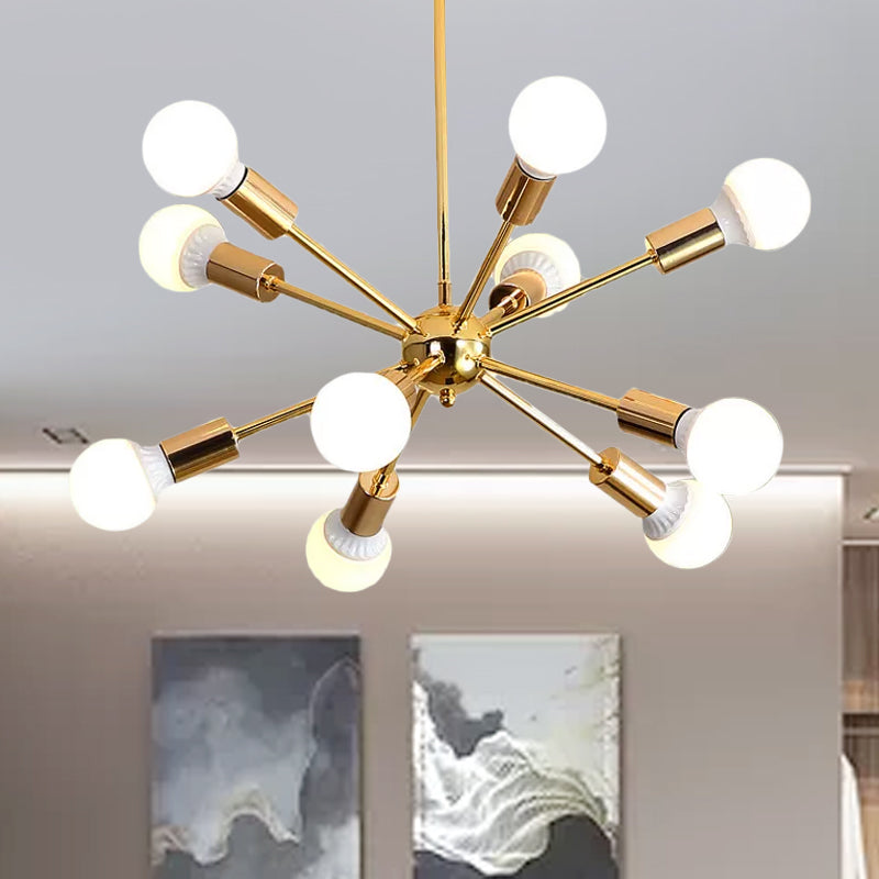 26"/38.5" Wide Metal Starburst Chandelier Light Modernist 6/10/12 Lights Gold Hanging Ceiling Lamp with Bare Bulb Clearhalo 'Ceiling Lights' 'Chandeliers' 'Modern Chandeliers' 'Modern' Lighting' 678687