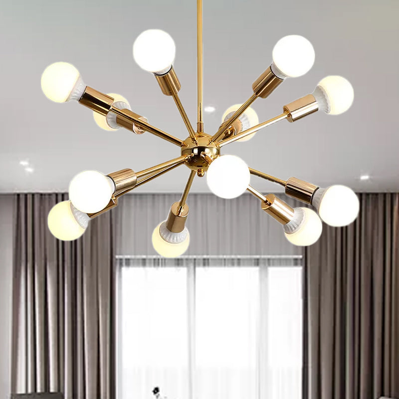 26"/38.5" Wide Metal Starburst Chandelier Light Modernist 6/10/12 Lights Gold Hanging Ceiling Lamp with Bare Bulb Clearhalo 'Ceiling Lights' 'Chandeliers' 'Modern Chandeliers' 'Modern' Lighting' 678688