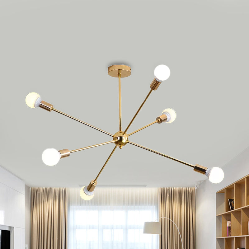 26"/38.5" Wide Metal Starburst Chandelier Light Modernist 6/10/12 Lights Gold Hanging Ceiling Lamp with Bare Bulb Clearhalo 'Ceiling Lights' 'Chandeliers' 'Modern Chandeliers' 'Modern' Lighting' 678689