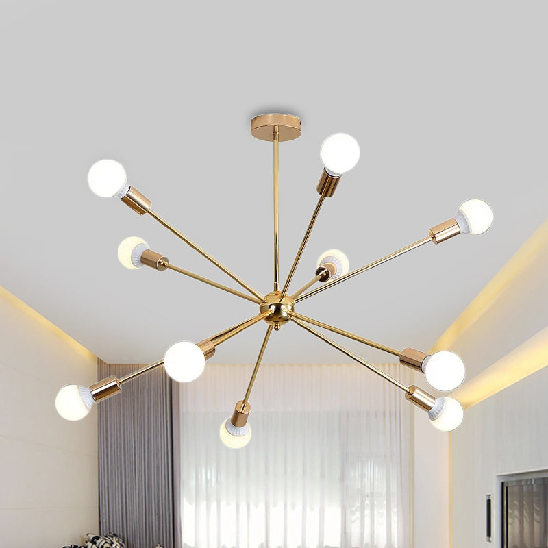 26"/38.5" Wide Metal Starburst Chandelier Light Modernist 6/10/12 Lights Gold Hanging Ceiling Lamp with Bare Bulb Clearhalo 'Ceiling Lights' 'Chandeliers' 'Modern Chandeliers' 'Modern' Lighting' 678690