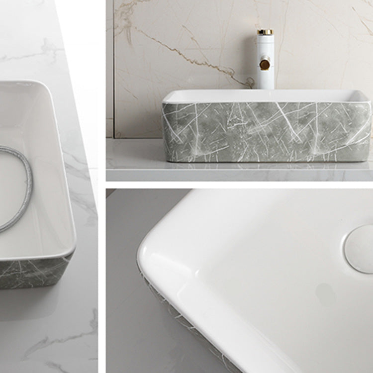 Modern Bathroom Sink Ceramic Marble Pattern Round Bathroom Sink with Pulling Faucet Clearhalo 'Bathroom Remodel & Bathroom Fixtures' 'Bathroom Sinks & Faucet Components' 'Bathroom Sinks' 'bathroom_sink' 'Home Improvement' 'home_improvement' 'home_improvement_bathroom_sink' 6786980