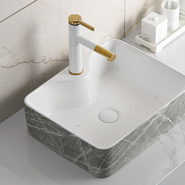 Modern Bathroom Sink Ceramic Marble Pattern Round Bathroom Sink with Pulling Faucet Clearhalo 'Bathroom Remodel & Bathroom Fixtures' 'Bathroom Sinks & Faucet Components' 'Bathroom Sinks' 'bathroom_sink' 'Home Improvement' 'home_improvement' 'home_improvement_bathroom_sink' 6786983