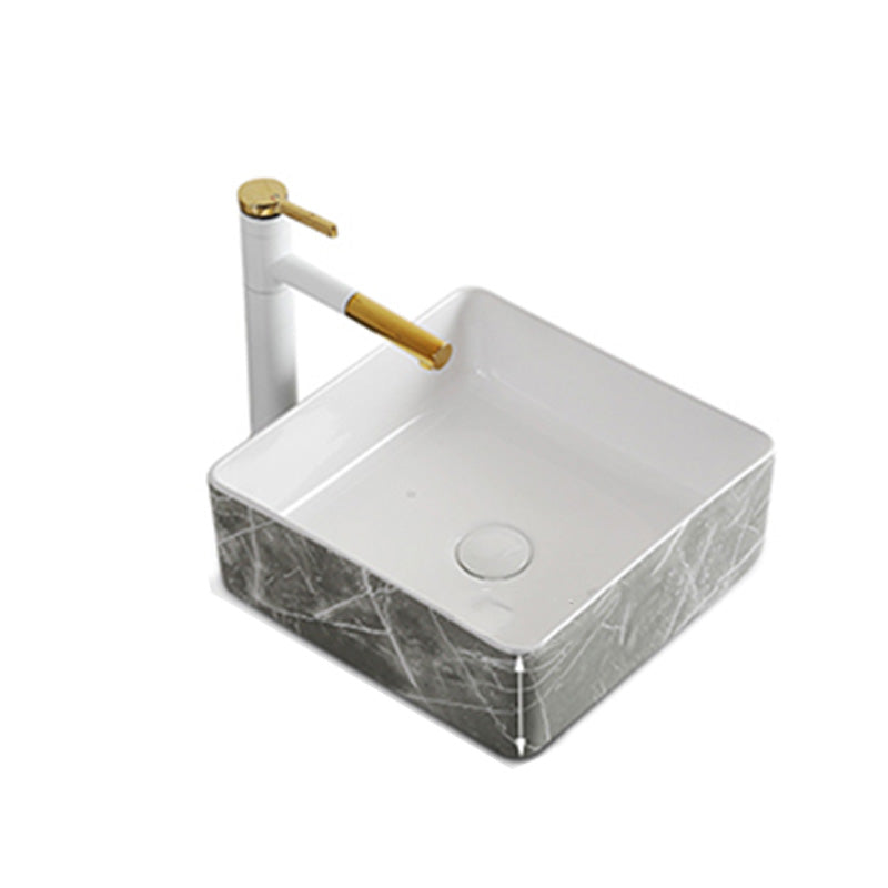 Modern Bathroom Sink Ceramic Marble Pattern Round Bathroom Sink with Pulling Faucet Clearhalo 'Bathroom Remodel & Bathroom Fixtures' 'Bathroom Sinks & Faucet Components' 'Bathroom Sinks' 'bathroom_sink' 'Home Improvement' 'home_improvement' 'home_improvement_bathroom_sink' 6786985