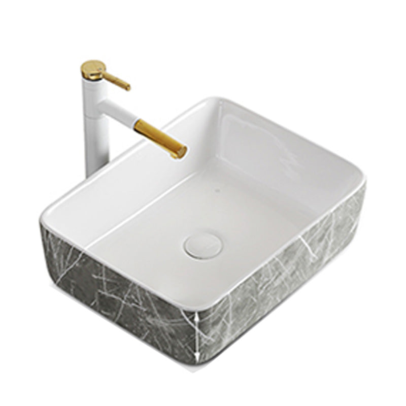 Modern Bathroom Sink Ceramic Marble Pattern Round Bathroom Sink with Pulling Faucet Clearhalo 'Bathroom Remodel & Bathroom Fixtures' 'Bathroom Sinks & Faucet Components' 'Bathroom Sinks' 'bathroom_sink' 'Home Improvement' 'home_improvement' 'home_improvement_bathroom_sink' 6786991