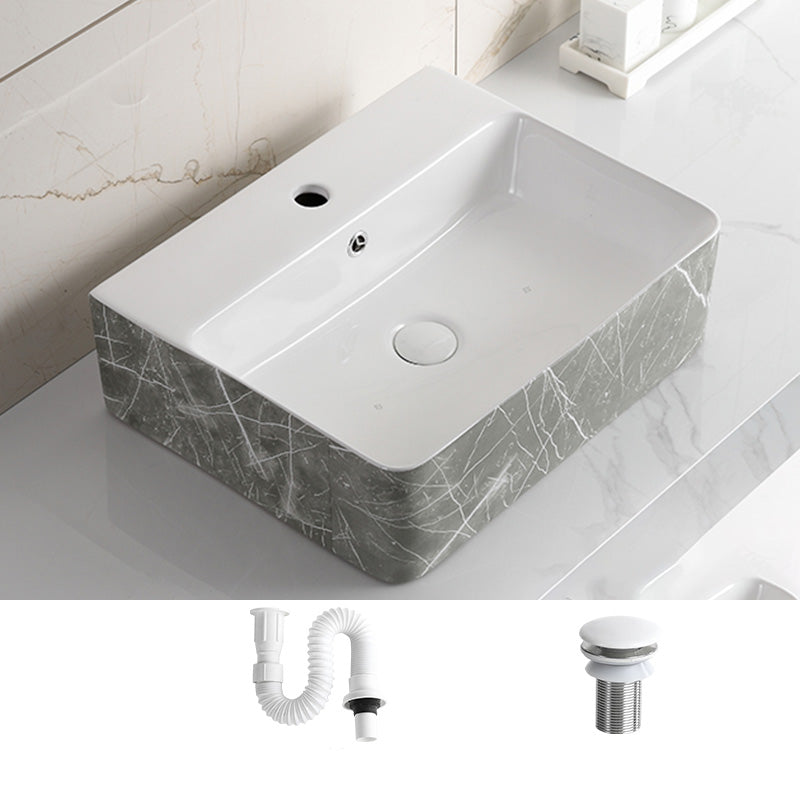 Modern Bathroom Sink Ceramic Marble Pattern Round Bathroom Sink with Pulling Faucet 21"L x 17"W x 6"H None Sink Clearhalo 'Bathroom Remodel & Bathroom Fixtures' 'Bathroom Sinks & Faucet Components' 'Bathroom Sinks' 'bathroom_sink' 'Home Improvement' 'home_improvement' 'home_improvement_bathroom_sink' 6786995