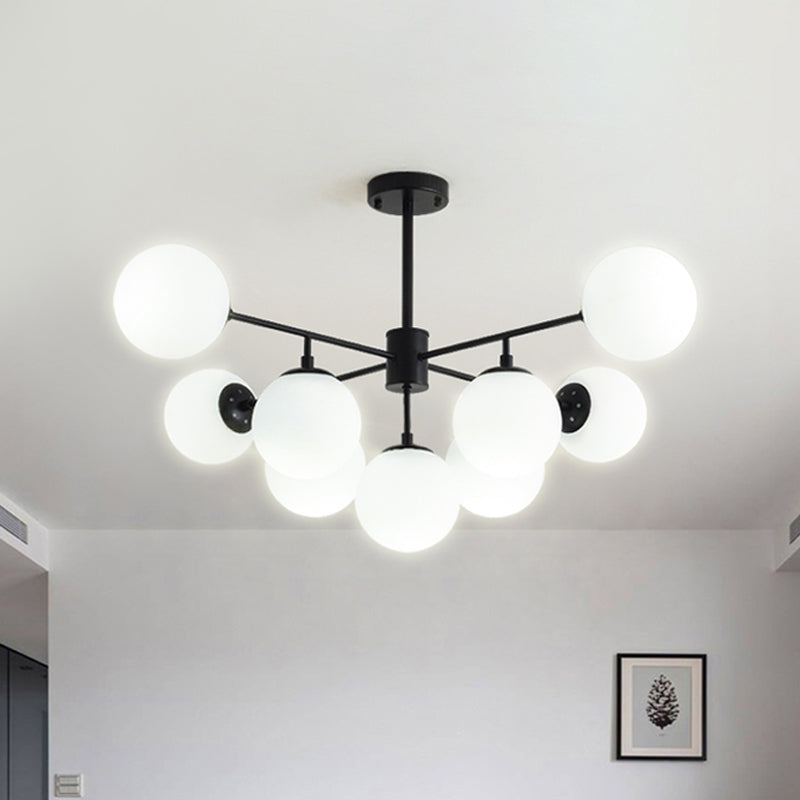 Black/Gold Branch Chandelier Modern 7/9/11-Light Iron Ceiling Pendant with White Glass Ball Shade Clearhalo 'Ceiling Lights' 'Chandeliers' 'Glass shade' 'Glass' 'Modern Chandeliers' 'Modern' Lighting' 678703