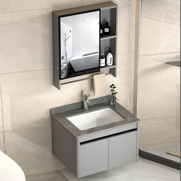 2 Doors Bathroom Vanity Mirror Grey Rectangle Single Sink Wall Mount Vanity Vanity & Faucet & Mirror Cabinet 23.6"L x 18.5"W x 17.7"H Gray Clearhalo 'Bathroom Remodel & Bathroom Fixtures' 'Bathroom Vanities' 'bathroom_vanities' 'Home Improvement' 'home_improvement' 'home_improvement_bathroom_vanities' 6787043