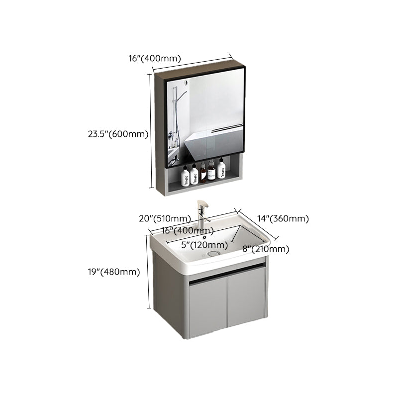 2 Doors Bathroom Vanity Mirror Grey Rectangle Single Sink Wall Mount Vanity Clearhalo 'Bathroom Remodel & Bathroom Fixtures' 'Bathroom Vanities' 'bathroom_vanities' 'Home Improvement' 'home_improvement' 'home_improvement_bathroom_vanities' 6787049