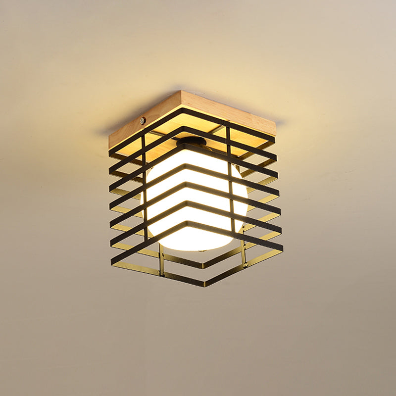 Black/White Square Flush Mount Pendant Fixture Metal Simple 1 Light Ceiling Mount Light Fixture for Corridor Clearhalo 'Ceiling Lights' 'Close To Ceiling Lights' 'Close to ceiling' 'Flush mount' Lighting' 678708