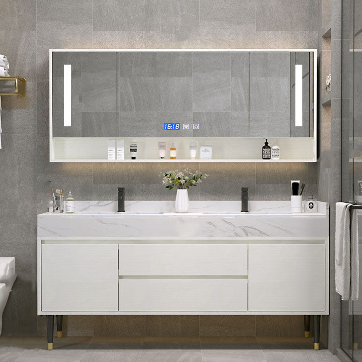 Metal Frame Vanity 2 Doors Double Sink Mirror Freestanding Vanity Set with Drawers Vanity & Faucet & Smart Medicine Cabinet Clearhalo 'Bathroom Remodel & Bathroom Fixtures' 'Bathroom Vanities' 'bathroom_vanities' 'Home Improvement' 'home_improvement' 'home_improvement_bathroom_vanities' 6787127