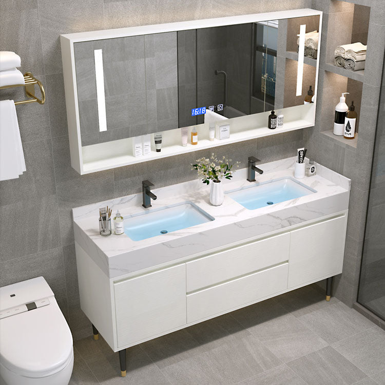 Metal Frame Vanity 2 Doors Double Sink Mirror Freestanding Vanity Set with Drawers Clearhalo 'Bathroom Remodel & Bathroom Fixtures' 'Bathroom Vanities' 'bathroom_vanities' 'Home Improvement' 'home_improvement' 'home_improvement_bathroom_vanities' 6787130