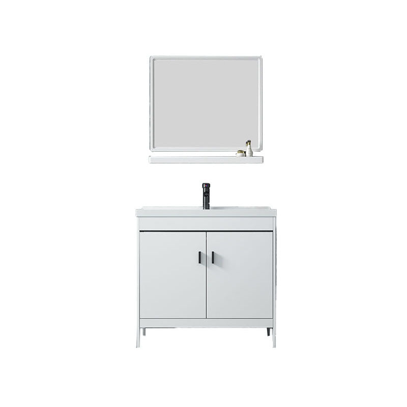 Modern Sink Vanity Free-standing Standard White Vanity Cabinet Vanity & Faucet & Mirrors 28"L x 18.9"W x 31.9"H Clearhalo 'Bathroom Remodel & Bathroom Fixtures' 'Bathroom Vanities' 'bathroom_vanities' 'Home Improvement' 'home_improvement' 'home_improvement_bathroom_vanities' 6787152