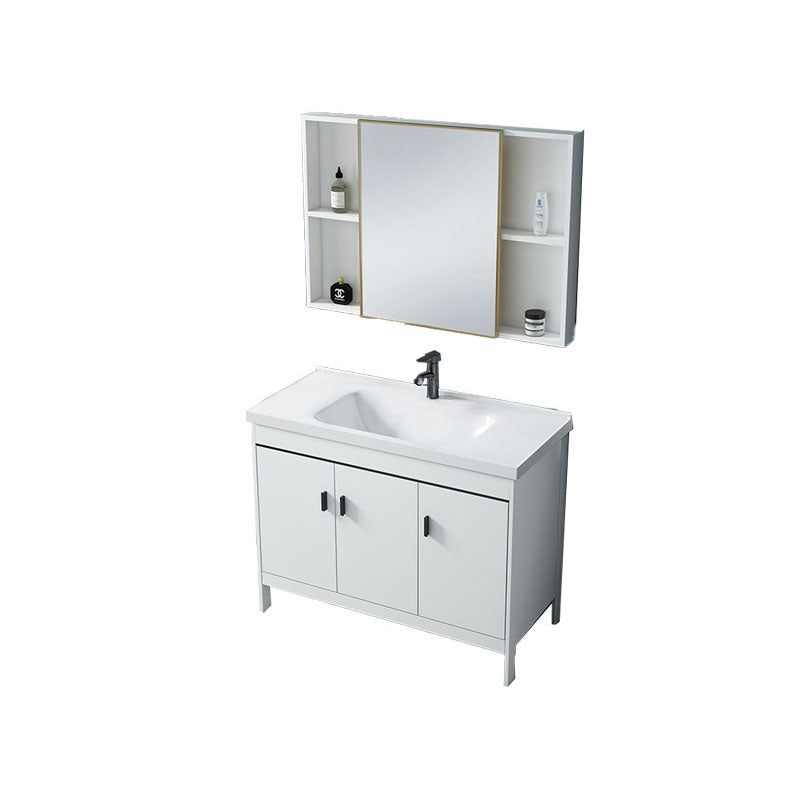 Modern Sink Vanity Free-standing Standard White Vanity Cabinet Vanity & Faucet & Mirror Cabinet 35.8"L x 18.9"W x 31.9"H Clearhalo 'Bathroom Remodel & Bathroom Fixtures' 'Bathroom Vanities' 'bathroom_vanities' 'Home Improvement' 'home_improvement' 'home_improvement_bathroom_vanities' 6787155