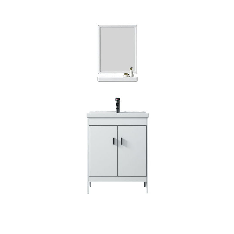 Modern Sink Vanity Free-standing Standard White Vanity Cabinet Vanity & Faucet & Mirrors 24"L x 15.7"W x 31.9"H Clearhalo 'Bathroom Remodel & Bathroom Fixtures' 'Bathroom Vanities' 'bathroom_vanities' 'Home Improvement' 'home_improvement' 'home_improvement_bathroom_vanities' 6787156