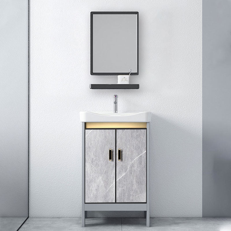 Modern Freestanding Vanity Sink Metal Bathroom Vanity Cabinet with Mirror Cabinet Vanity & Faucet & Mirrors 20.1"L x 14.2"W x 31.9"H Clearhalo 'Bathroom Remodel & Bathroom Fixtures' 'Bathroom Vanities' 'bathroom_vanities' 'Home Improvement' 'home_improvement' 'home_improvement_bathroom_vanities' 6787184