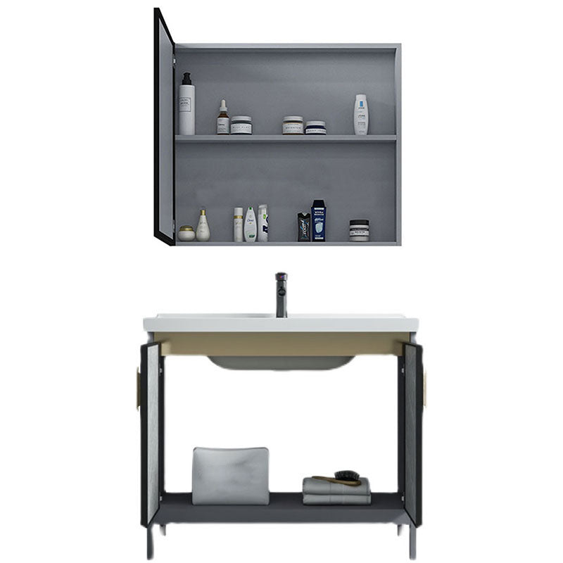 Modern Freestanding Vanity Sink Metal Bathroom Vanity Cabinet with Mirror Cabinet Clearhalo 'Bathroom Remodel & Bathroom Fixtures' 'Bathroom Vanities' 'bathroom_vanities' 'Home Improvement' 'home_improvement' 'home_improvement_bathroom_vanities' 6787189