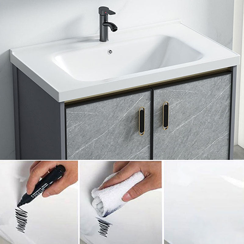 Modern Freestanding Vanity Sink Metal Bathroom Vanity Cabinet with Mirror Cabinet Clearhalo 'Bathroom Remodel & Bathroom Fixtures' 'Bathroom Vanities' 'bathroom_vanities' 'Home Improvement' 'home_improvement' 'home_improvement_bathroom_vanities' 6787192