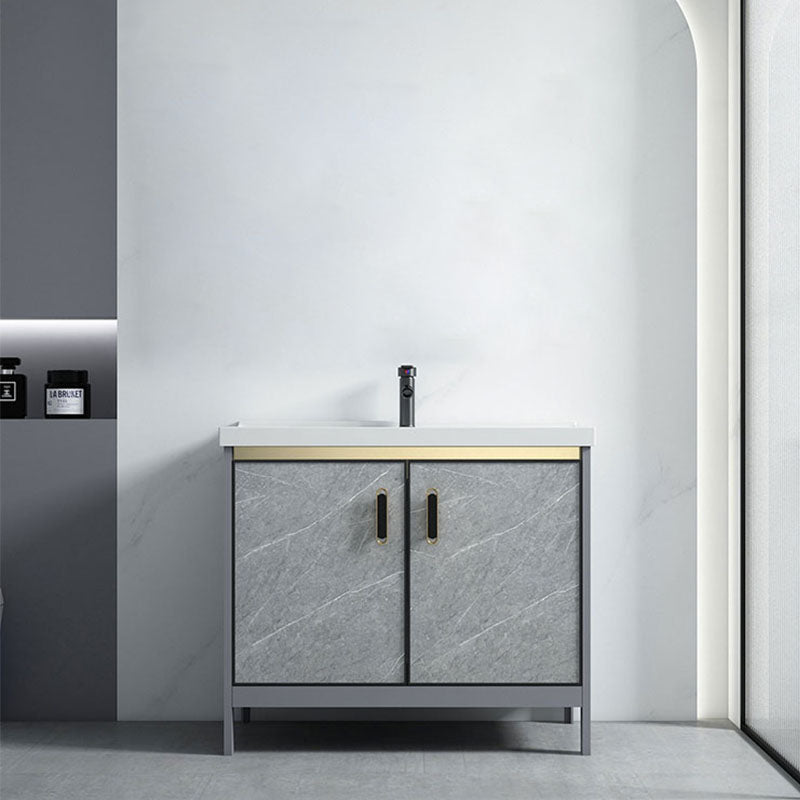 Modern Freestanding Vanity Sink Metal Bathroom Vanity Cabinet with Mirror Cabinet Vanity & Faucet Clearhalo 'Bathroom Remodel & Bathroom Fixtures' 'Bathroom Vanities' 'bathroom_vanities' 'Home Improvement' 'home_improvement' 'home_improvement_bathroom_vanities' 6787193