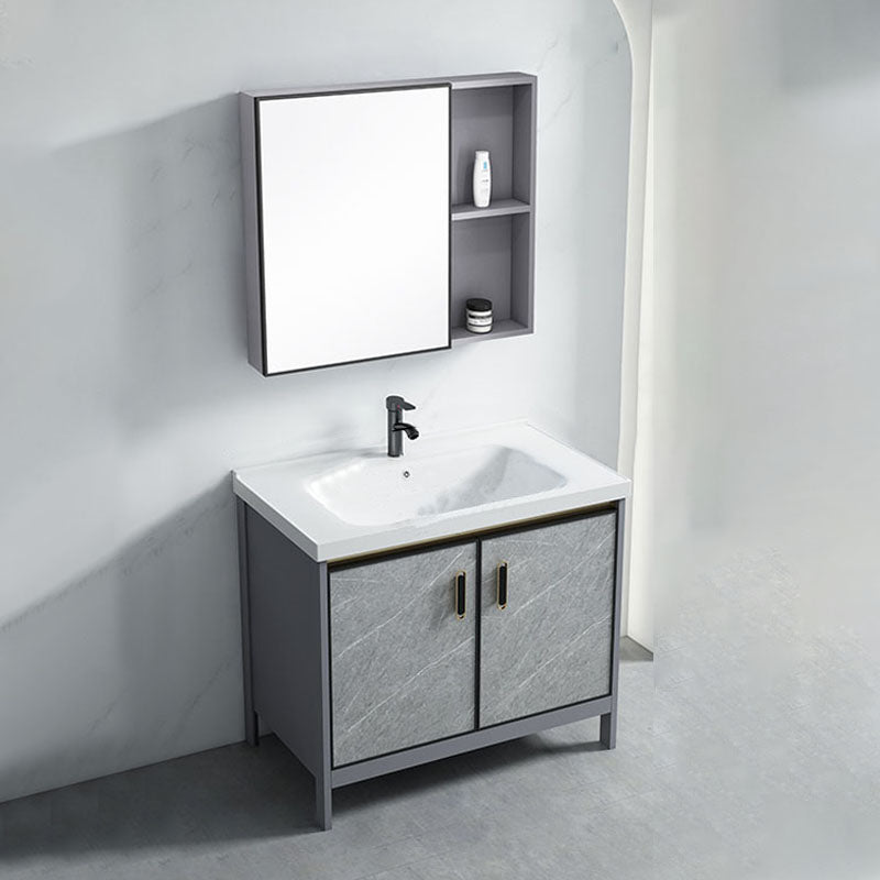 Modern Freestanding Vanity Sink Metal Bathroom Vanity Cabinet with Mirror Cabinet Vanity & Faucet & Mirror Cabinet Clearhalo 'Bathroom Remodel & Bathroom Fixtures' 'Bathroom Vanities' 'bathroom_vanities' 'Home Improvement' 'home_improvement' 'home_improvement_bathroom_vanities' 6787197