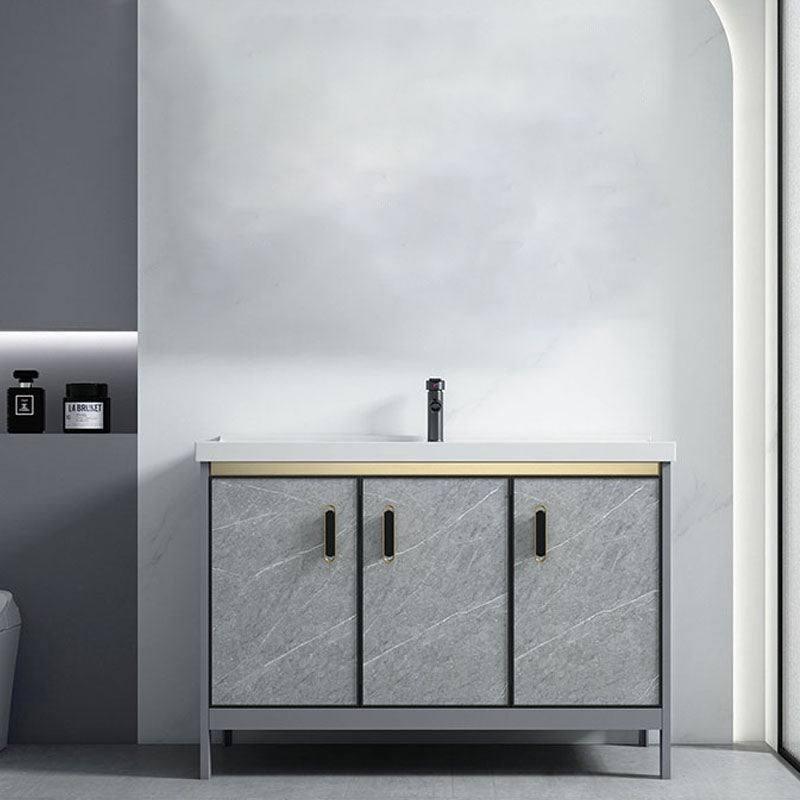 Modern Freestanding Vanity Sink Metal Bathroom Vanity Cabinet with Mirror Cabinet Vanity & Faucet Clearhalo 'Bathroom Remodel & Bathroom Fixtures' 'Bathroom Vanities' 'bathroom_vanities' 'Home Improvement' 'home_improvement' 'home_improvement_bathroom_vanities' 6787199