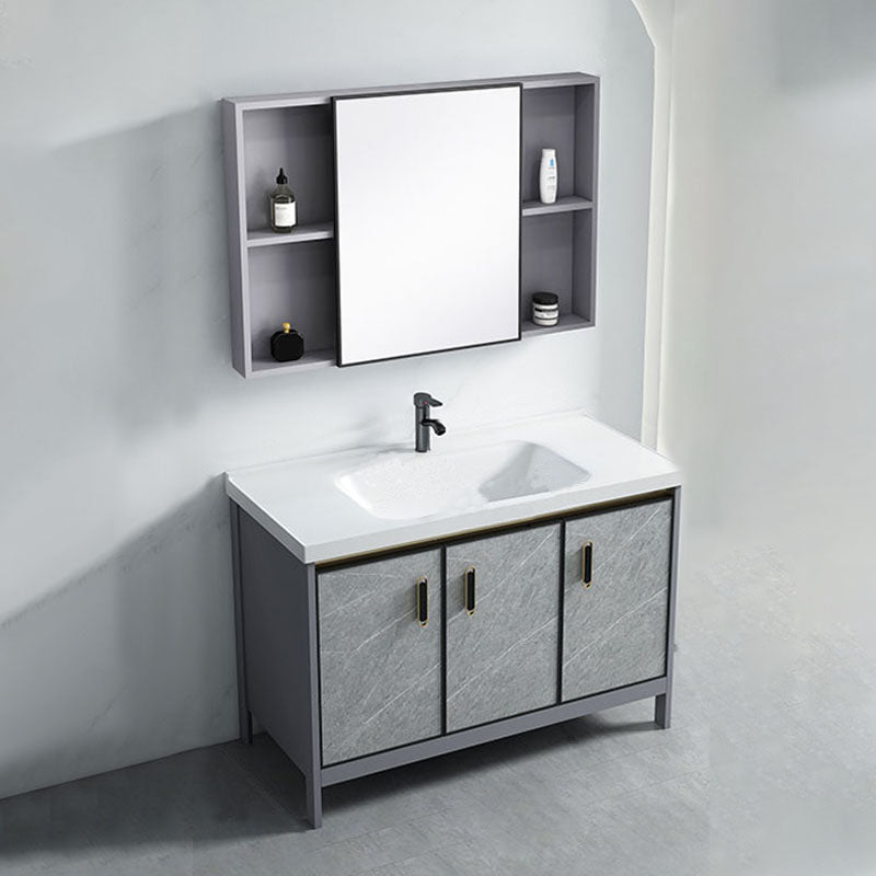 Modern Freestanding Vanity Sink Metal Bathroom Vanity Cabinet with Mirror Cabinet Vanity & Faucet & Mirror Cabinet Clearhalo 'Bathroom Remodel & Bathroom Fixtures' 'Bathroom Vanities' 'bathroom_vanities' 'Home Improvement' 'home_improvement' 'home_improvement_bathroom_vanities' 6787200