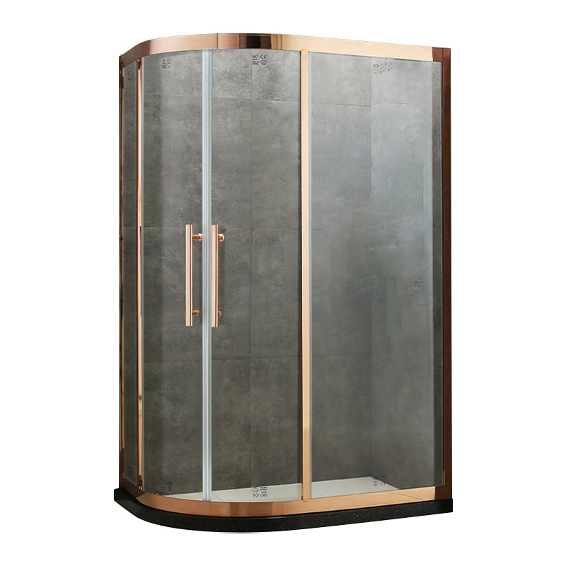 Semi-Frameless Tempered Glass Shower Enclosure Double Handles Shower Enclosure Rose Gold Clearhalo 'Bathroom Remodel & Bathroom Fixtures' 'Home Improvement' 'home_improvement' 'home_improvement_shower_stalls_enclosures' 'Shower Stalls & Enclosures' 'shower_stalls_enclosures' 'Showers & Bathtubs' 6787246