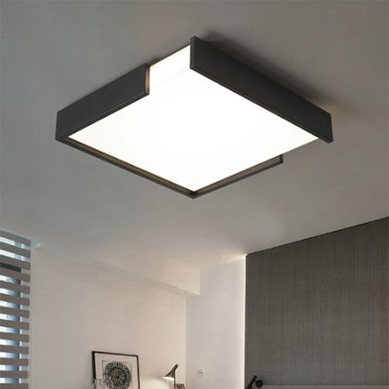 Squared Flush Mount Light Minimalism 16"/19.5" Dia LED Acrylic Ceiling Mounted Light in Black/White for Bedroom, Warm/White Light Clearhalo 'Ceiling Lights' 'Close To Ceiling Lights' 'Close to ceiling' 'Flush mount' Lighting' 678729