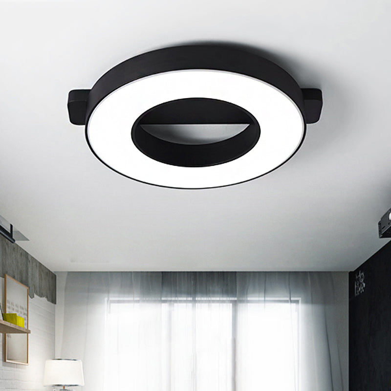 White/Black Ring Ceiling Flush Mount Light Simple Metal LED Living Room Flush Mount Light in Warm/White, 16.5"/19.5"/23.5" Dia Clearhalo 'Ceiling Lights' 'Close To Ceiling Lights' 'Close to ceiling' 'Flush mount' Lighting' 678752