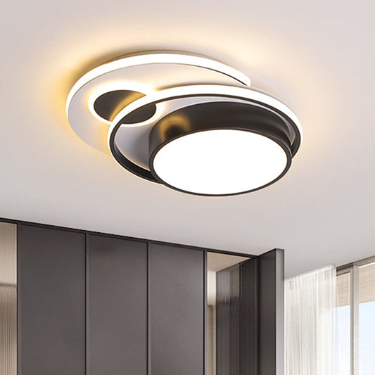 Metallic Drum Flush Mount Lighting Modernism LED Black Ceiling Flush for Bedroom, 16"/19.5" Wide Black Clearhalo 'Ceiling Lights' 'Close To Ceiling Lights' 'Close to ceiling' 'Flush mount' Lighting' 678769