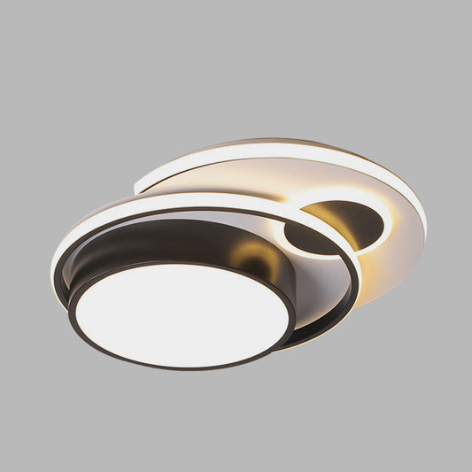 Metallic Drum Flush Mount Lighting Modernism LED Black Ceiling Flush for Bedroom, 16"/19.5" Wide Clearhalo 'Ceiling Lights' 'Close To Ceiling Lights' 'Close to ceiling' 'Flush mount' Lighting' 678772