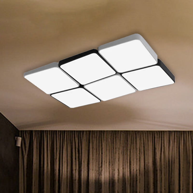 Simple Style 4/6 Lights Flush Mount Light with Acrylic Shade White Rectangular/Squared Ceiling Lamp, Warm/White Light Clearhalo 'Ceiling Lights' 'Close To Ceiling Lights' 'Close to ceiling' 'Flush mount' Lighting' 678785