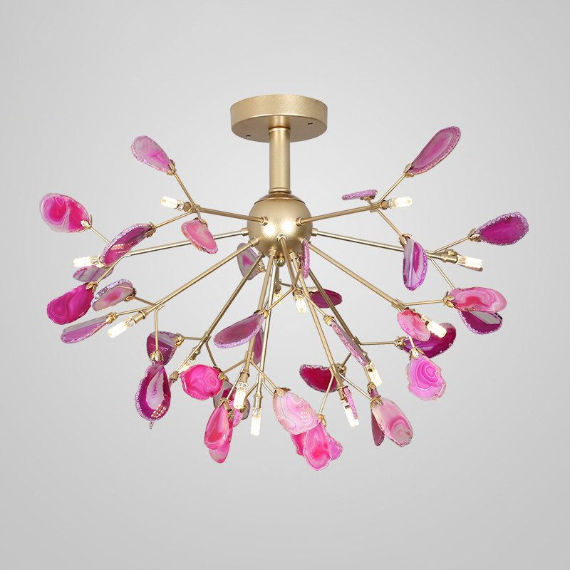 Starburst Semi Flush Mount Ceiling Fixture Nordic Metal and Agate Gold Ceiling Flush Mount for Bedroom Clearhalo 'Ceiling Lights' 'Chandeliers' 'Close To Ceiling Lights' 'Close to ceiling' 'Glass shade' 'Glass' 'Semi-flushmount' Lighting' 678798