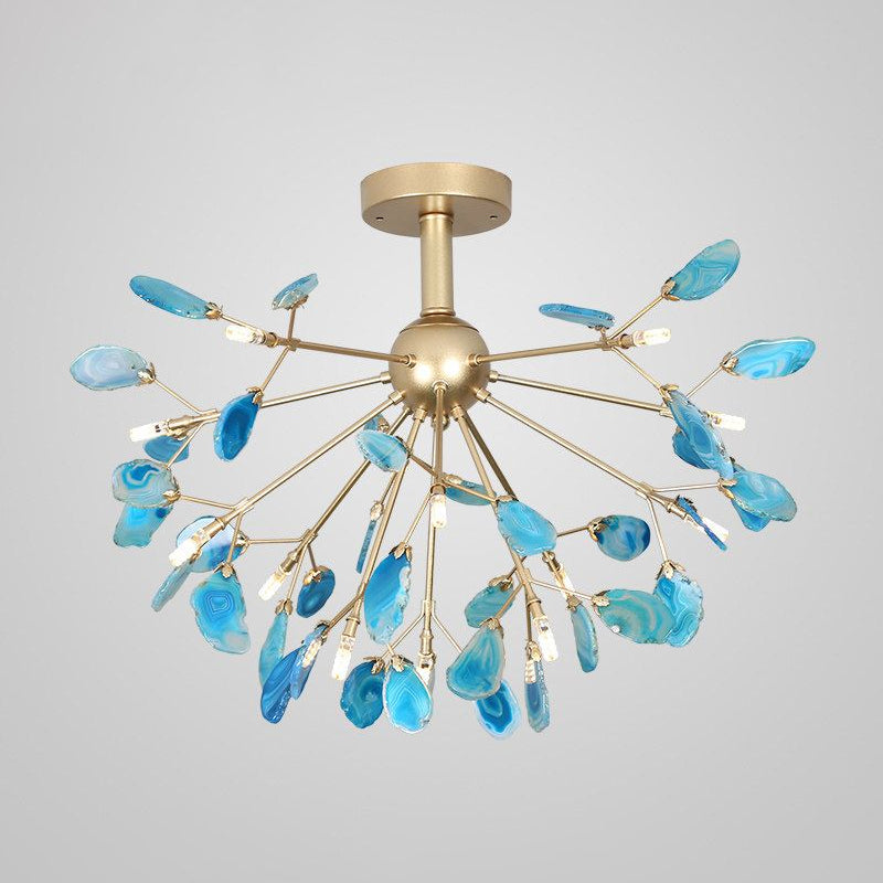 Starburst Semi Flush Mount Ceiling Fixture Nordic Metal and Agate Gold Ceiling Flush Mount for Bedroom Clearhalo 'Ceiling Lights' 'Chandeliers' 'Close To Ceiling Lights' 'Close to ceiling' 'Glass shade' 'Glass' 'Semi-flushmount' Lighting' 678799