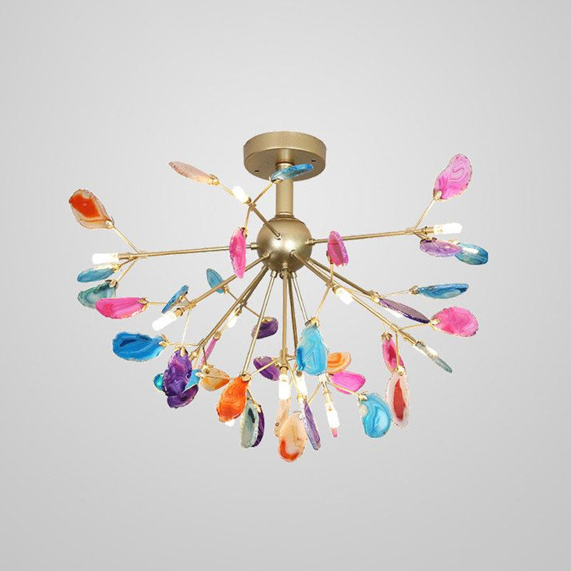 Starburst Semi Flush Mount Ceiling Fixture Nordic Metal and Agate Gold Ceiling Flush Mount for Bedroom Clearhalo 'Ceiling Lights' 'Chandeliers' 'Close To Ceiling Lights' 'Close to ceiling' 'Glass shade' 'Glass' 'Semi-flushmount' Lighting' 678800