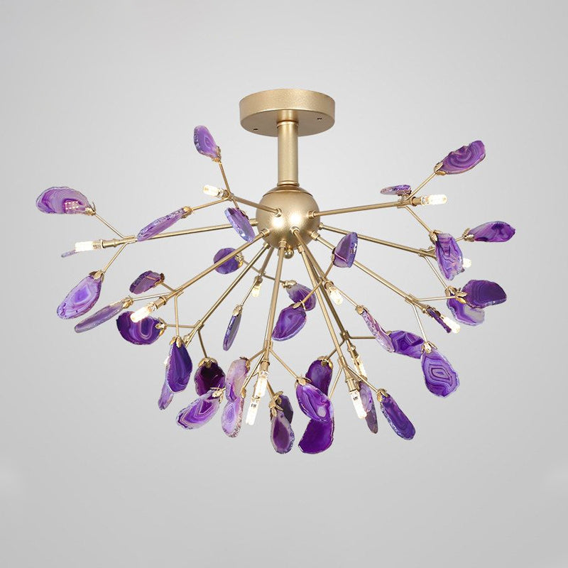 Starburst Semi Flush Mount Ceiling Fixture Nordic Metal and Agate Gold Ceiling Flush Mount for Bedroom Clearhalo 'Ceiling Lights' 'Chandeliers' 'Close To Ceiling Lights' 'Close to ceiling' 'Glass shade' 'Glass' 'Semi-flushmount' Lighting' 678801