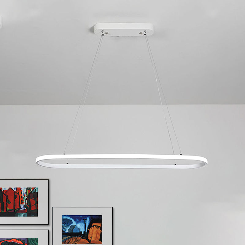 Oval Kitchen Chandelier Aluminum 1/2 Lights Modern White LED Pendant Light Fixture in Neutral/Warm/White Light Clearhalo 'Ceiling Lights' 'Chandeliers' 'Modern Chandeliers' 'Modern' Lighting' 678819