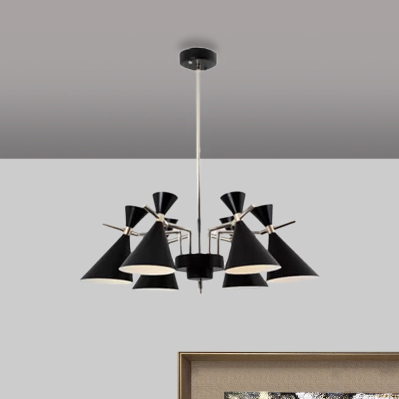 Nordic Bi-conical Pendant Chandelier Metal 3/6 Lights Black/White/Pink Dining Room Chandelier Lighting Fixture Clearhalo 'Ceiling Lights' 'Chandeliers' 'Modern Chandeliers' 'Modern' Lighting' 678822