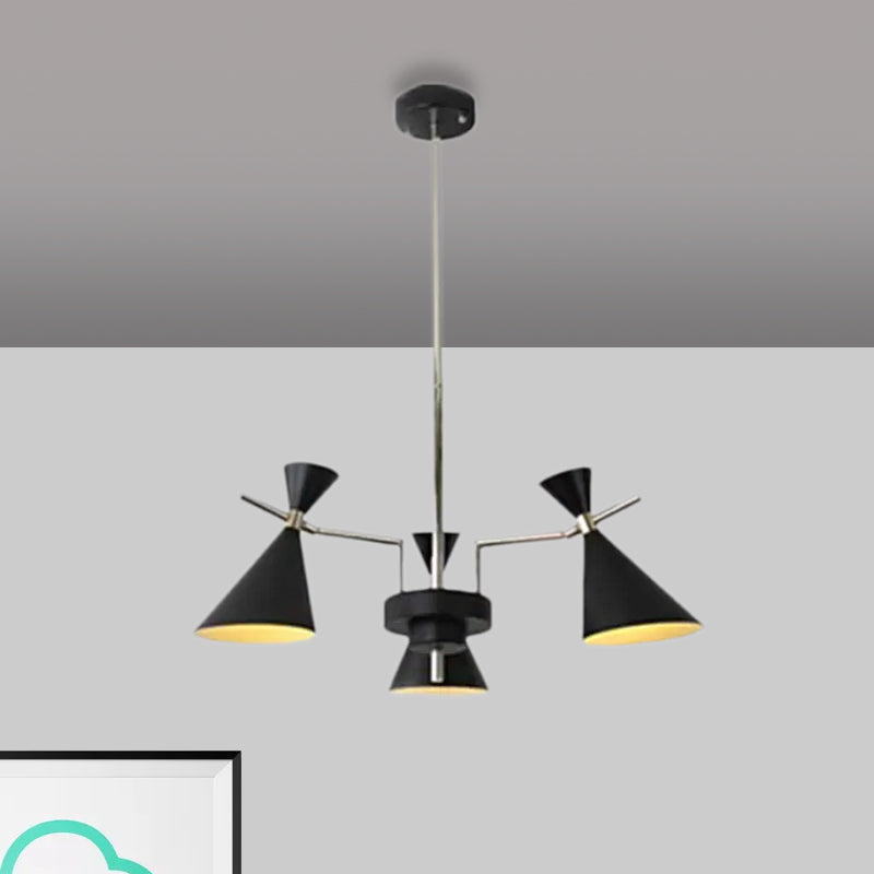 Nordic Bi-conical Pendant Chandelier Metal 3/6 Lights Black/White/Pink Dining Room Chandelier Lighting Fixture Clearhalo 'Ceiling Lights' 'Chandeliers' 'Modern Chandeliers' 'Modern' Lighting' 678823