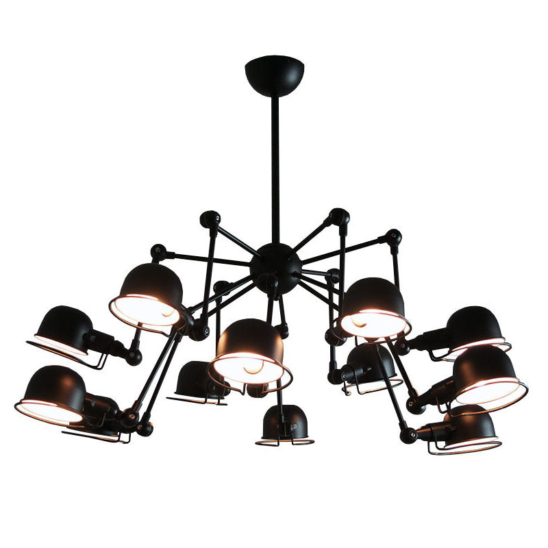 Black Starburst Hanging Light with Dome Metal Shade Retro Dinging Room Chandelier Lighting with Swivel Joint Clearhalo 'Ceiling Lights' 'Chandeliers' 'Modern Chandeliers' 'Modern' Lighting' 678824