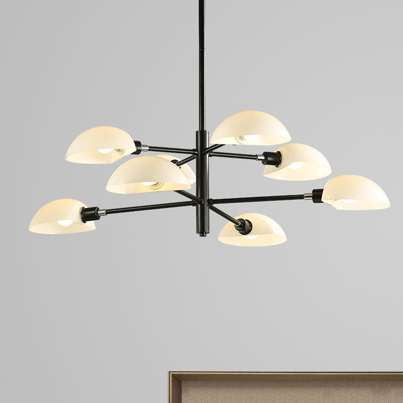 1/2 Tiers Chandelier Lamp Spoon Shade Nordic Simple Style Metal 4/6/8 Lights Hanging Ceiling Light with Black/Gold Rod Clearhalo 'Ceiling Lights' 'Chandeliers' 'Modern Chandeliers' 'Modern' Lighting' 678826