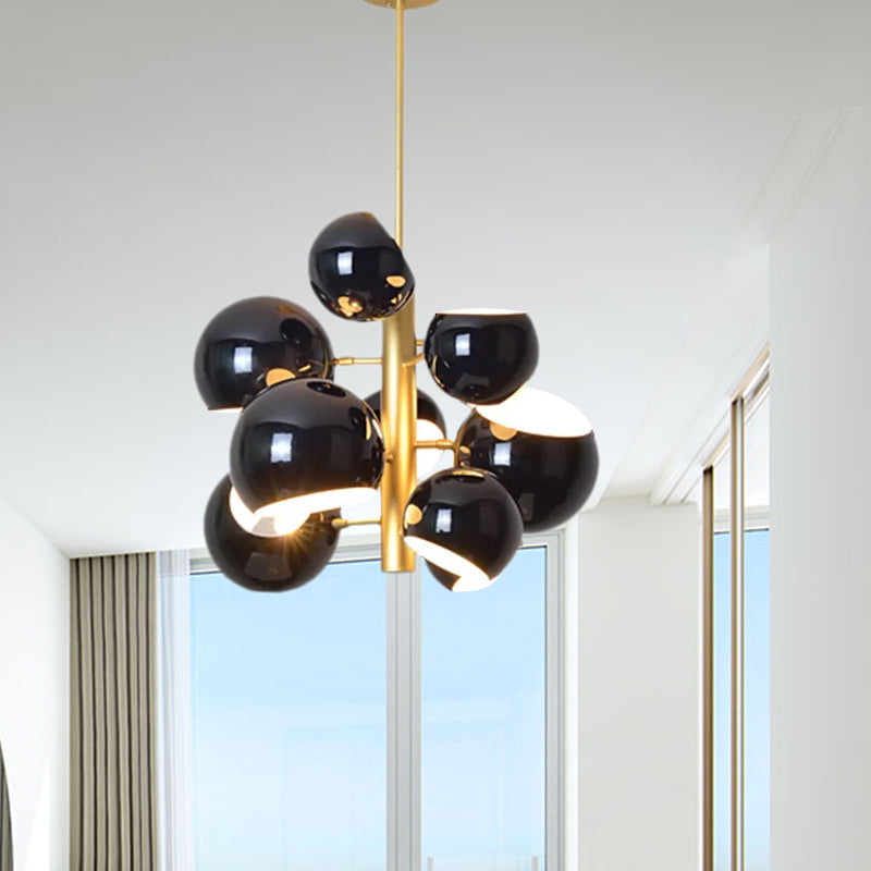 Stacked Simple Style Hanging Chandelier Light with Dome Metal Shade 10/13 Lights Black/White Hanging Light for Dining Room Clearhalo 'Ceiling Lights' 'Chandeliers' 'Modern Chandeliers' 'Modern' Lighting' 678833